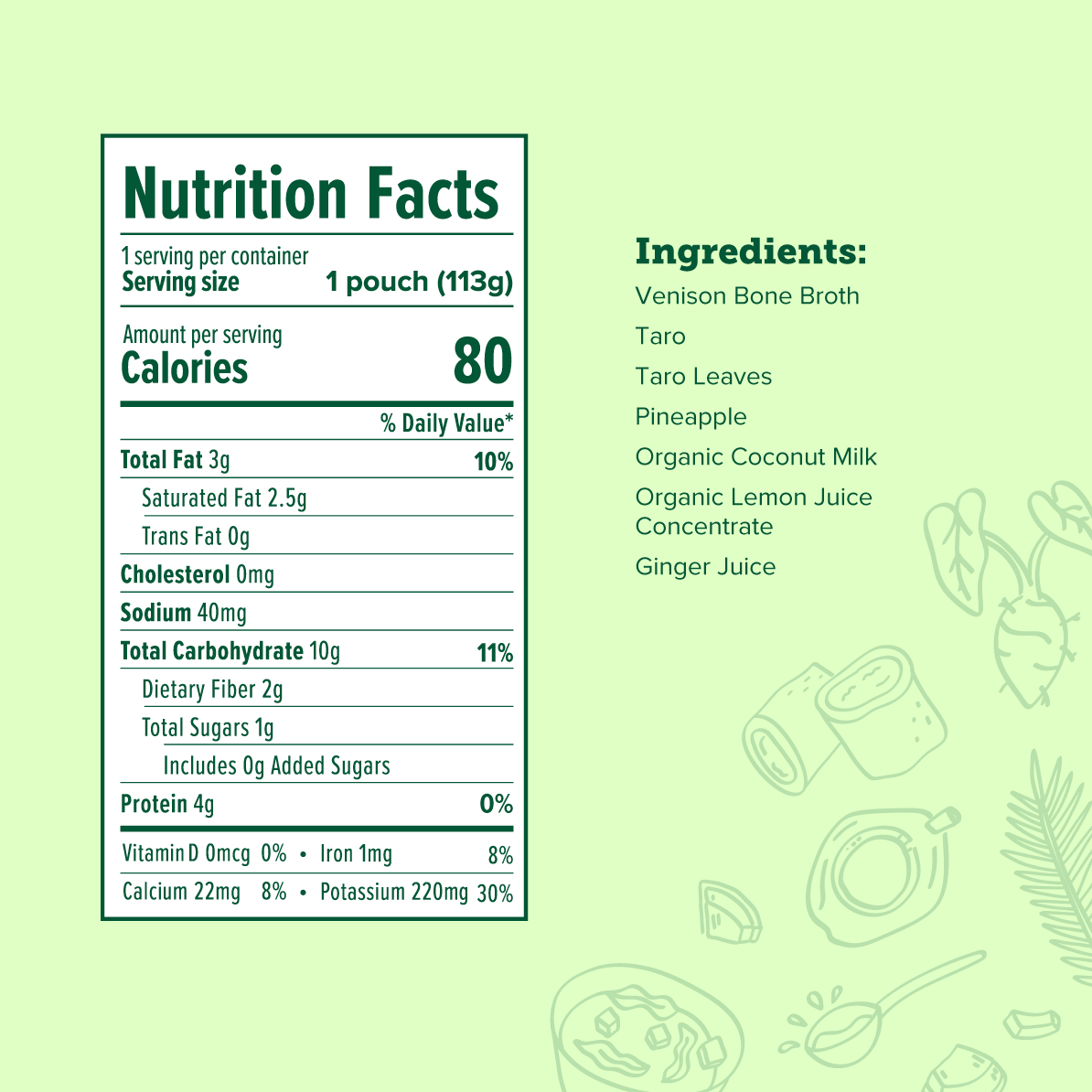 Nutrition facts for Lū'au Stew