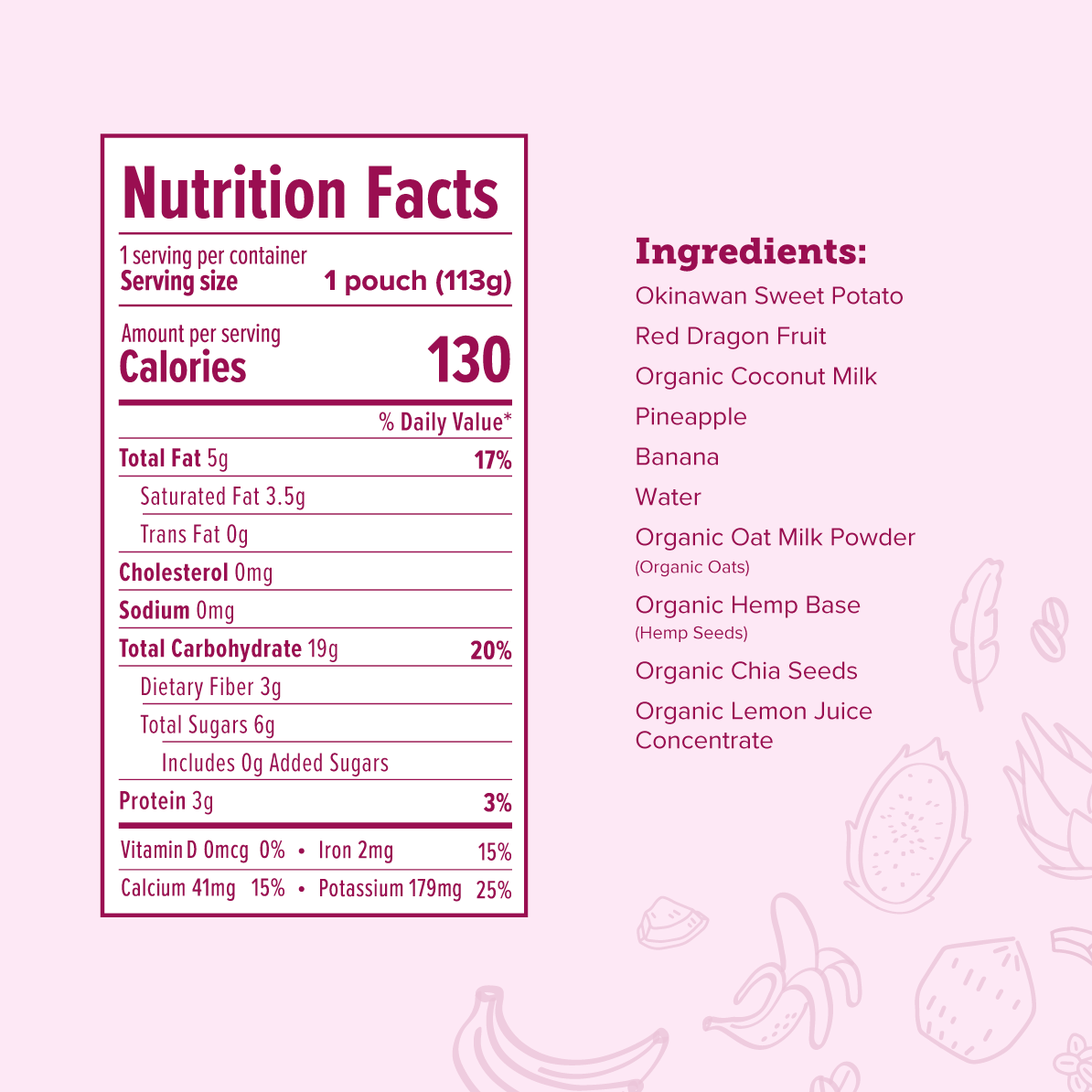 Nutrition facts for Pitaya Bowl